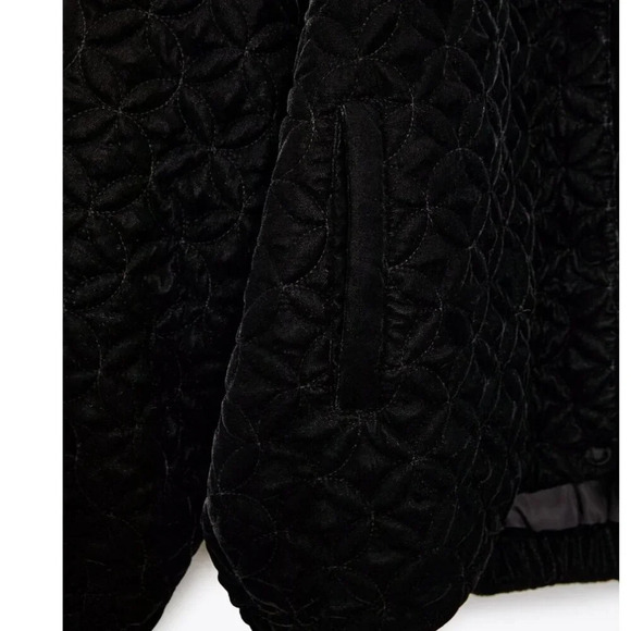 Zara Velvet Puffer Quilted Bomber Jacket Coat Black Size Medium - Picture 5 of 10